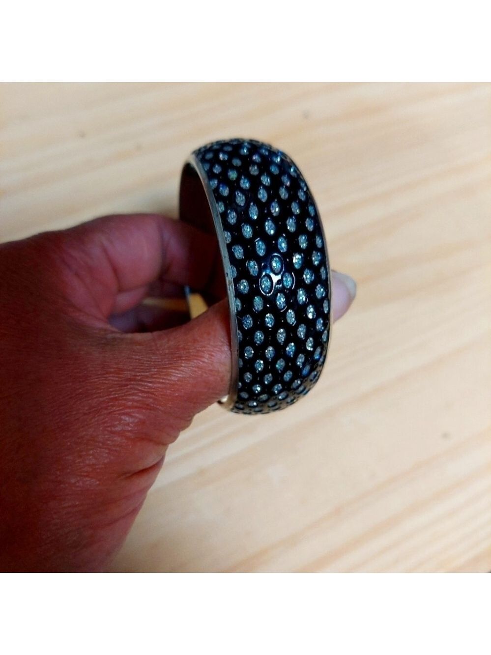 Vintage* Black Bangle Bracelet Encircled with Pavé Crystals